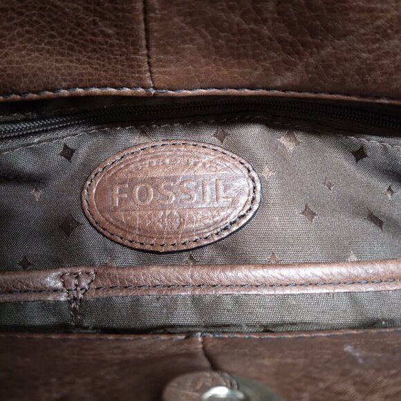 Fossil Maddox Brown Leather Bar Satchel Handbag - Picture 9 of 16